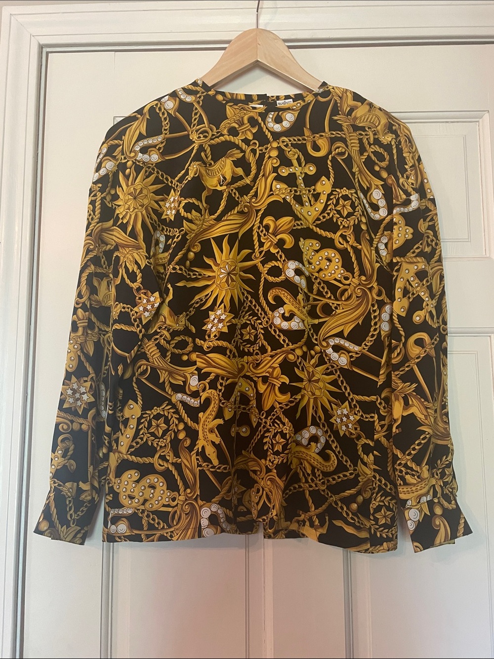 Dana Buchman Black and Gold Chain-Print Button Down Top